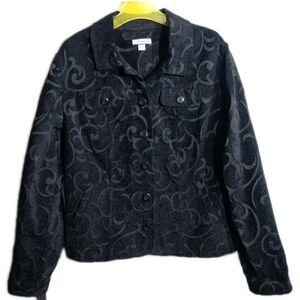 Croft & Barrow Womens Blazer Jacket L Black Scroll Timeless Classic Whimsigoth